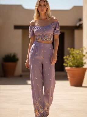 Spoiled Lavender Wide-Leg Floral Pants